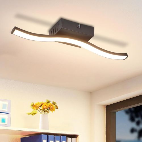 KAL-Plafonnier Led Plafonnier Chambre Salon : Lampe De Chambre Moderne Noire 6W Lampe De Cuisine Design Intérieur Vague Lampe De Salon 3000K Éclairage De Plafond Blanc Chaud Pour Cuisine Couloir