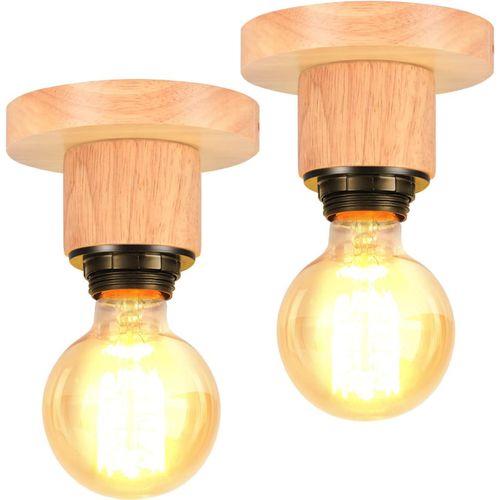 Kal-Suspension Luminaire Vintage Industrielle Lustre Abat-Jour En Métal Et Bois160mm Plafonnier E27 Avec Bois Rétro Pour Salon Cuisine Chambre (Sans Cages-2pcs)