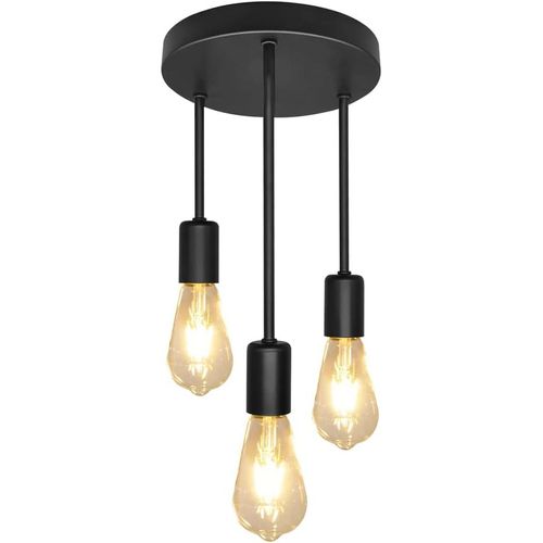 Kal-Luminaire Plafonnier - 3-Flammige Plafonnier Industriel - Base Métallique - E27 - Lustre Chambre Hall Restaurant Bar