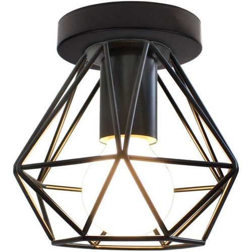 Kal-Retro Plafonnier Industrielle En Métal Noir Cage Forme Diamant Luminaire Douille E27 Pour Chambre, Entrée, Allée, Porche, Couloir, Café, Bar