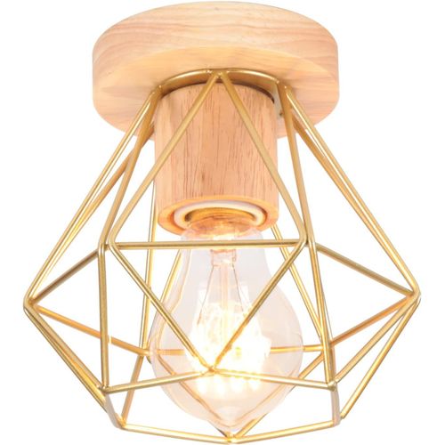 KAL-Plafonnier Industriel Design Rétro En Métal Et Bois, Vintage Eclairage De Plafond E27 Lampe Luminaire Pour Salon Chambre Café Bar,Doré15Cm
