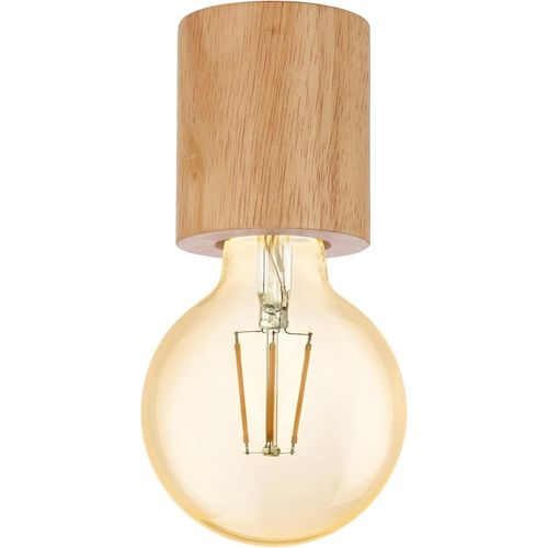 KAL-Plafonnier Turialdo, Lampe De Plafond Au Style Industriel Et Vintage, En Bois Et Acier, Couleur Naturelle Et Noir, Luminaire Avec Douille E27, Certifié Fsc