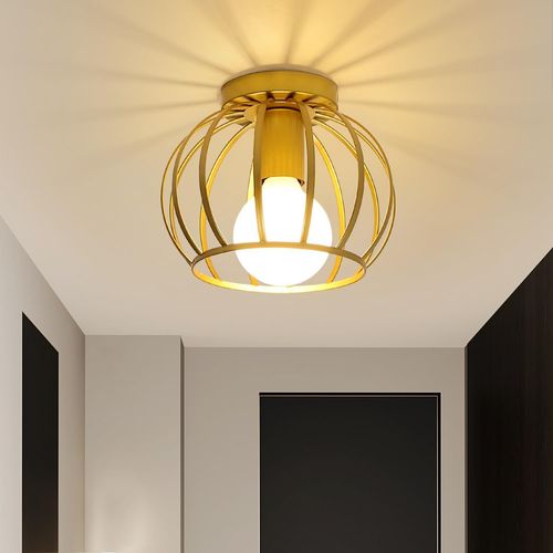 KAL-Plafonnier Vintage, E27 Lampe De Plafond Suspendue Rétro En Métal, Luminaire Plafonnier Industriel Or Pour Couloir, Chambre, Cuisine, Café Bar (Ampoule Non Incluse)