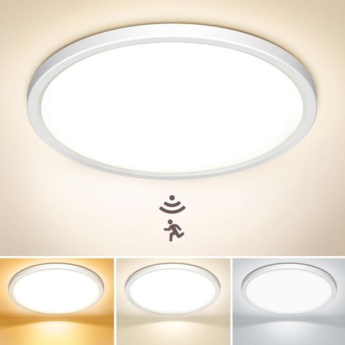 KAL-Plafonnier Led Avec Détecteur De Mouvement, 3000K/4000K/6500K 18W Étanche Ip44 Lampe De Plafond Rond, Équipé D`Un Détecteur De Radar, Adapté Pour Couloir, Escalier Et Garage, 22 Cm