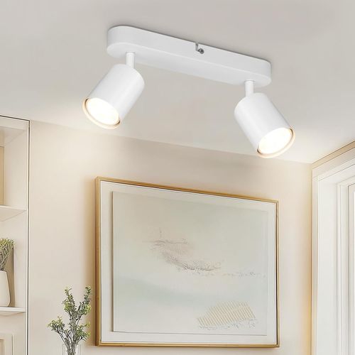 KAL-Plafonnier Led 2 Spots, Spot De Plafond Orientable, Lampe De Plafond Blanc, Moderne Spot De Plafond, Spots De Plafond Pour Cuisine, Chambre À Coucher, Salon, Sans Ampoule