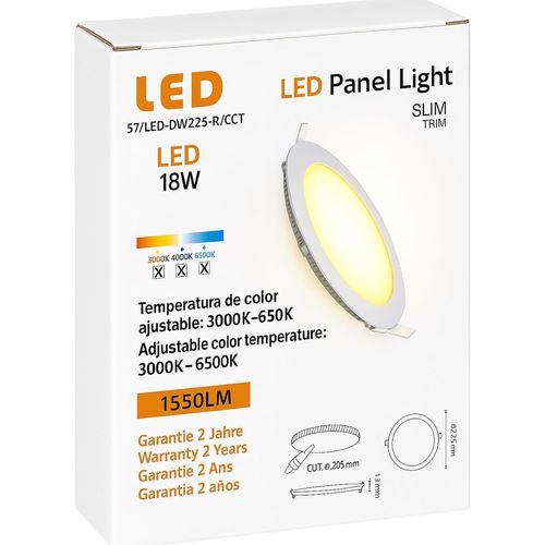 KAL-Panneau Downlight Led Rond 18 W (Eq. 140 W) | 22 Cm | 1550 Lm | Lumière Personnalisable | Extra Plat En Aluminium | Encastrer Plafond | Durée De Vie 30 000 H Et Plus De 15 000 Allumages | Driver