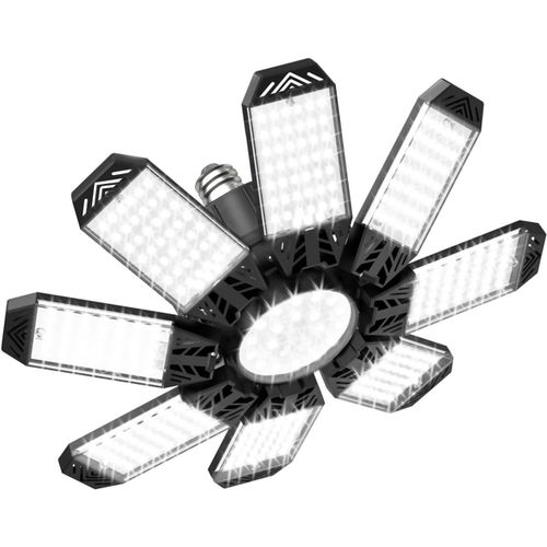 KAL-Eclairage Led Garage 35W - 3500Lm 6500K Super Brillant Eclairage Atelier Déformable À 8+1 Panneaux Ajustables, Base E26/E27 Plafonnier Led Pour Garage, Entrepôt, Cave, Atelier, Débarras
