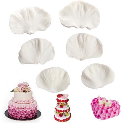 Kal-6 Pièces Moules À Fondant En Silicone Sans Bpa - Moule À Pétales Et Pivoine Pour Décoration De Gâteaux, Chocolats, Pâtisserie (Blanc)