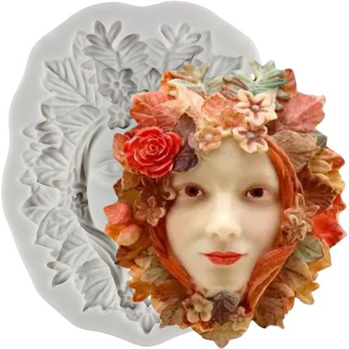 Kal-Moule En Silicone Motif Femme Verte - Motif Jardin Féérique - Personnage Vert - Visage De Femme Verte Avec Fleurs Et Feuilles - Moule À Chocolat Pour Décoration De Gâteaux En Sucre -
