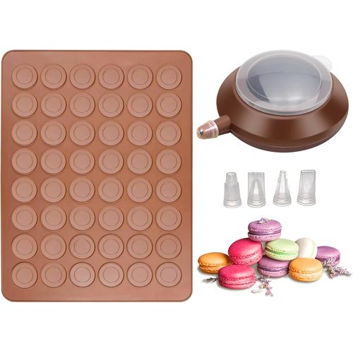 Kal-Tapis De Cuisson Macarons 48 Capacité Anti-Adhérent Moule Macarons Plaque À Macarons Silicone Making Set Avec Poche À Douille Et 4 Douilles De Formes Differentes Pour Dessert Gâteaux