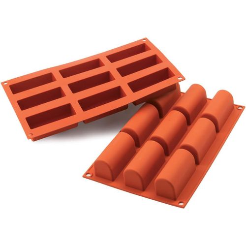 Kal-| Sf130 Moule En Silicone Pour Midi Bûche Monoportions, Antiadhésif, 9 Monoportions, Lot De 1 Moule À Gâteau, 84 X 32 Mm, H 35 Mm, Made In Italy, Terre Cuite
