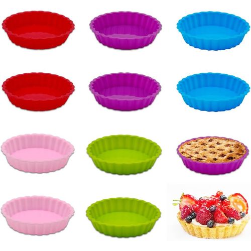 Kal-10 Pièce Mini Moule À Tarte Silicone, 11 Cm Moule Tartelette Silicone, Antiadhésif Plat A Tarte Silicone, Moules À Tartes Et Quiches, Moule Mini Quiche, Pour Cheesecakes, Quiches, Tartes