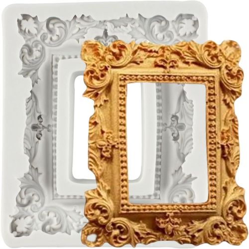 KAL-Cadre Photo Style Baroque En Silicone - Moule Fondant Vintage Pour Chocolat, Bonbons, Décoration De Gâteau En Sucre Et Cupcake