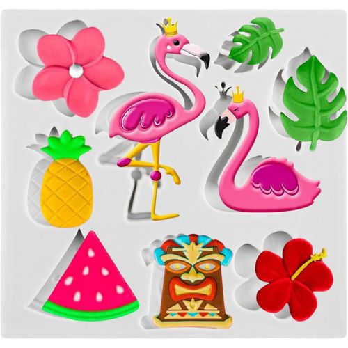 Kal-Moule En Silicone En Forme De Feuille Tropicale De Flamant Rose Plumeria Fleur D'hibiscus Moules À Fondant Pastèque Ananas Bonbons Chocolat Décoration De Gâteau Au Sucre Décoration De