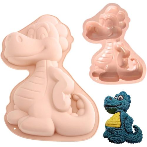 Kal-Moules En Silicone Moule À Gâteau, Moule A Gateau Dinosaure, Moule En Silicone Patisserie Animaux,Pour Gâteaux, Glace, Dessert, Pudding, Pudding, Chocolat, Pain, Halloween Noël Antiadhésif(Rose)