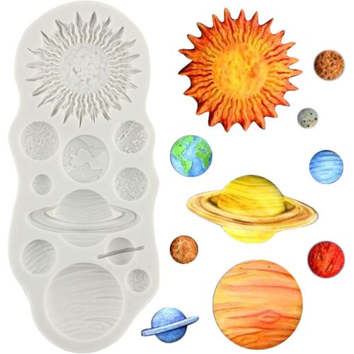 Kal-Moule En Silicone Planètes Terre Venus Saturne Mars Jupiter Moule À Fondant Pour Décoration De Gâteaux En Sucre Décoration De Cupcakes Bonbons Chocolat Pâte Polymère Argile