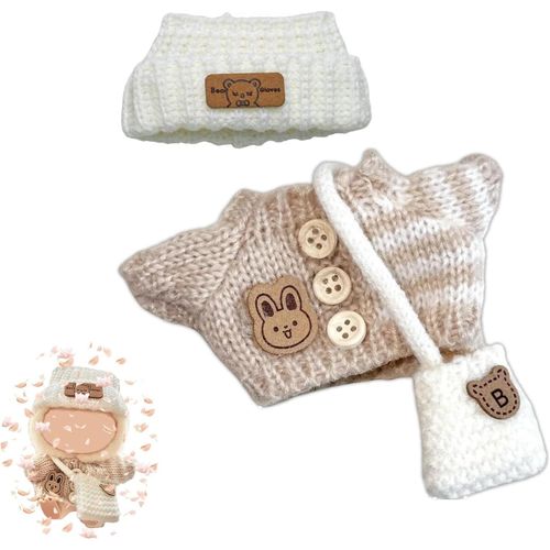 KALANKA-Vêtements pour Poupée Labubu 3 Pièces Vetement 17 cm Peluche Accessoires DIY pour Labubu Pull Blanc Cassé pour Collectionneurs, Cadeaux Enfants