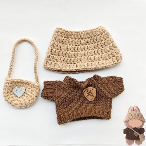 KALANKA-Vêtements pour Poupée 3 Pièces Vetement 17 cm Peluche Accessoires DIY pour Labubu Pull Gris Marron pour Collectionneurs, Cadeaux Enfants