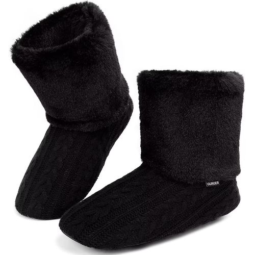 Kalanka-Tricoté Chausson Montant Homme Femme Hiver Fourrure Chaussons Bottes Pantoufles Silencieux Semelle Antidérapante