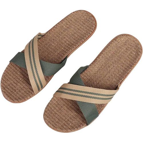 Kalanka-Sandales Femme Homme Pantoufle Plage En Lin Chaussons Été Chaussures Plates Antidérapage Tongs Bout Ouvert Pas Cher Slipper Pour Maison Voyage Bureau Salle De Bain Piscine