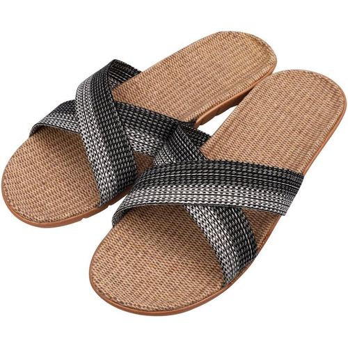 Kalanka-Sandales Femme Homme Pantoufle Plage En Lin Chaussons Été Chaussures Plates Antidérapage Tongs Bout Ouvert Pas Cher Slipper Pour Maison Voyage Bureau Salle De Bain Piscine