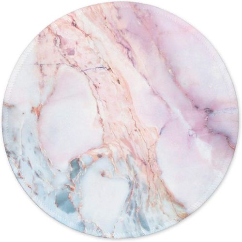 KALANKA-Tapis de Souris Rond, Tapis Souris pour Ordinateur PC Bureau Portable, Étanche Surface Lisse, Base Antidérapante en Caoutchouc, avec Bord Cousu, Marbre Rose