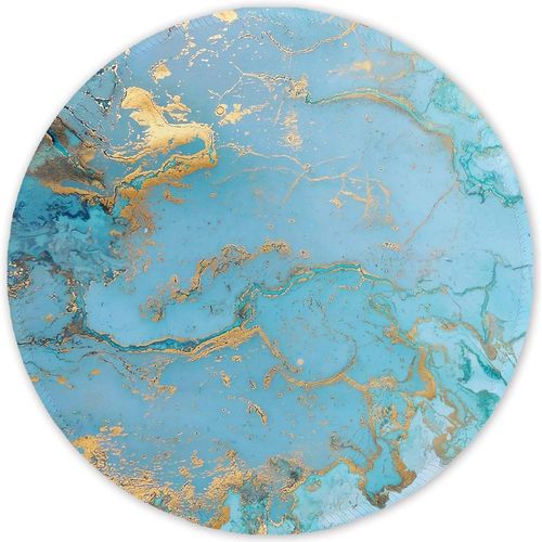 KALANKA-Tapis de Souris Rond, Mouse Pad pour Ordinateur PC Bureau Portable, Étanche Surface Lisse, Base Antidérapante en Caoutchouc, avec Bord Cousu, Marbrage Moderne Bleu Clair