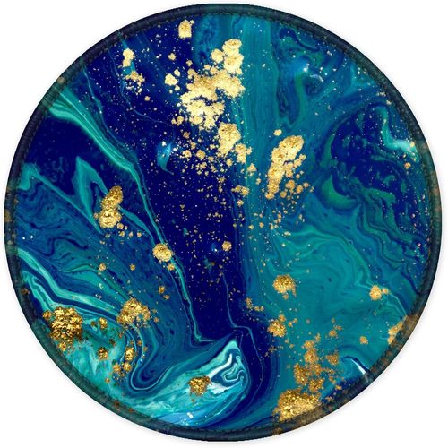 KALANKA-Tapis de Souris Rond, Mouse Pad pour Ordinateur PC Bureau Portable, Étanche Surface Lisse, Base Antidérapante en Caoutchouc, avec Bord Cousu, Marbré Bleu Vert