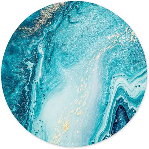 KALANKA-Tapis de Souris Rond, Tapis Souris pour Ordinateur PC Bureau Portable, Étanche Surface Lisse, Base Antidérapante en Caoutchouc, avec Bord Cousu, Or Bleu marbré