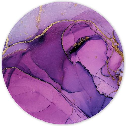 KALANKA-Tapis de Souris Rond, Mouse Pad pour Ordinateur PC Bureau Portable, Étanche Surface Lisse, Base Antidérapante en Caoutchouc, avec Bord Cousu, Marbré Violet