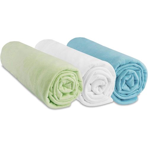 Kalanka-Lot De 3 Draps Housse 60x120 Cm Lit Bébé, Berceau, Lit Parapluie | 100% Coton Jersey | Anis Blanc Turquoise | Extensible | Sommeil Sain |Oeko-Tex | Fabriqué En Europe