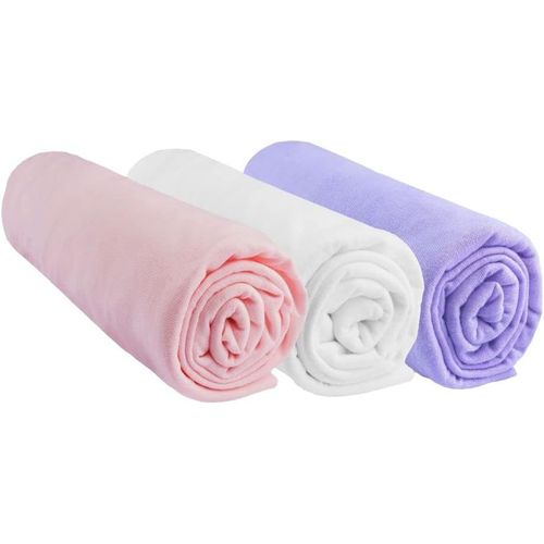 Kalanka-Lot De 3 Draps Housse 60x120 Cm Lit Bébé, Berceau, Lit Parapluie 60 X 120 | 100% Coton | Rose Blanc Parme | Extensible Respirant | Sommeil Sain | Marque | Oeko-Tex | Fabriqué En Europe