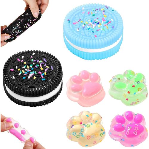KALANKA-2 Pièces Biscuit Stress Relief Toy et 4 x Jouets Squishy Mini Pattes de Chat, Doux Squeeze Jouets Biscuit, Jouet Sensoriel à Presser Montessori pour l'Autisme Accessoires de Jeux