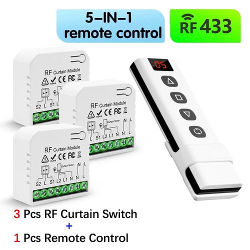 Module de porte de Garage rideau sans fil RF 433MHZ, interrupteur de volet roulant télécommandé, pour porte de Garage rideau, stores intelligents-3 Modules 1 Remotes