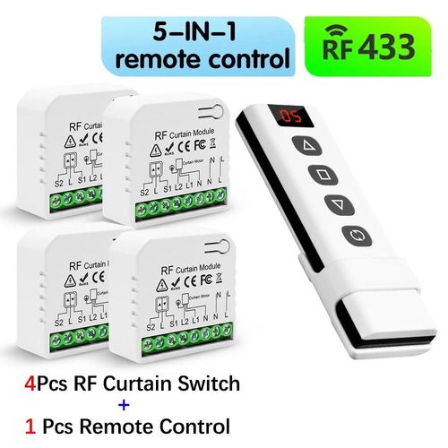 Module de porte de Garage rideau sans fil RF 433MHZ, interrupteur de volet roulant télécommandé, pour porte de Garage rideau, stores intelligents-4 Modules 1 Remotes
