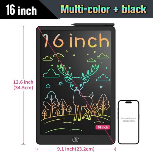 Tablette d'écriture LCD 16 pouces, grand planche à dessin électronique avec couleurs vives, écran effaçable, jouets éducatifs parfaits-Noir