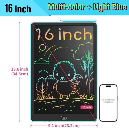 Tablette d'écriture LCD 16 pouces, grand planche à dessin électronique avec couleurs vives, écran effaçable, jouets éducatifs parfaits-Bleu