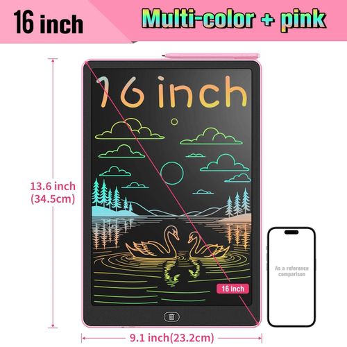 Tablette d'écriture LCD 16 pouces, grand planche à dessin électronique avec couleurs vives, écran effaçable, jouets éducatifs parfaits-Rose