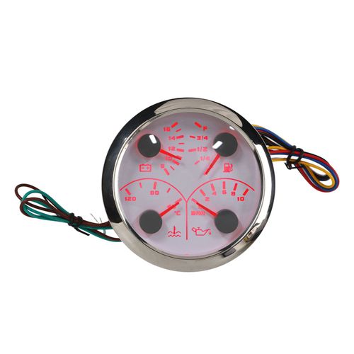 Manometre de pression d'huile 4 en 1 pour bateau, 85 mm, DC 9 a 32 V, en acier inoxydable, etanche a la poussiere, pour camping-car, bateau, yacht, moto, blanc, ¡ãC/BAR