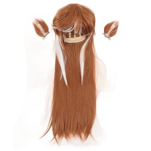 Perruque De Cosplay Longue Et Lisse, Cheveux Synthetiques Ajustables Et Exquis Avec Oreilles