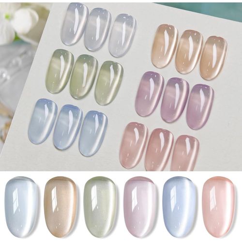 Born Pretty Cat Magnetic Eye Gel Nail Polish, 6 Couleur Vernis Semi Permanent Magnétique Paillettes Argent Bleu Orange Vert Violet Rose Soak Off U V Led Gel Polish Nail Art Manucure Salon Diy 