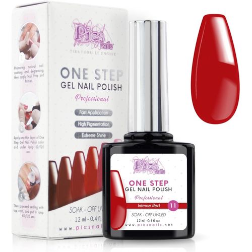 Vernis Semi Permanent Uv/Led One Step 12 Ml - Rouge Intense - Semi-Permanent Ongles Brillants Avec Ou Sans Base Et Top Coat 