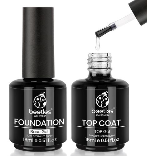 Beetles Vernis Semi Permanent, Base De Vernis Et Top Coat Sans Essuyage 15ml, Vernis À Ongles Gel Transparent, Sèche Sous Lampe Uv/Led, Brillant Et Durable Beauté Cadeau. 