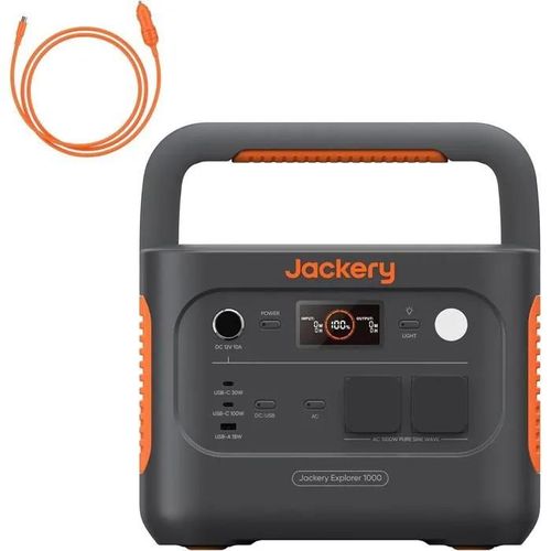 Station Electrique Portable Jackery Explorer 1000 v2 avec Cable de Charge de Voiture, 1070Wh Batterie LiFePO4, 1500W Sortie, 6 Ports