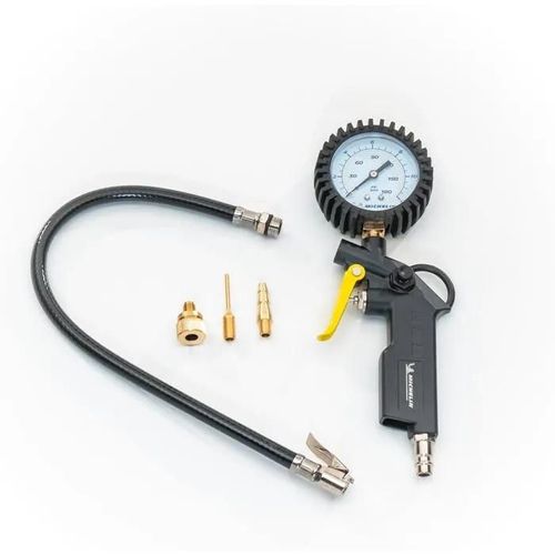 Michelin Tyre Inflator with Double Scale Pressure Gauge, Inflator Gun with Flexible Tube, Compressor Pressure Gauge with Pressure Ra