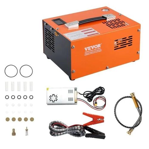 VEVOR 30MPa Portable PCP Air Compressor with External Converter Manual Shut-off DC 12VAC 230V Pump Tank Paintball Oil Free Waterles