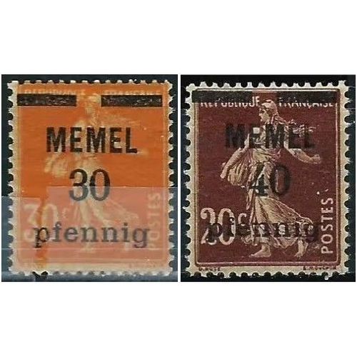 Lituanie 1920, Enclave De Memel Sous Adm. Francaise, Beaux Timbre Neuf** Luxe / Neuf* Yvert 21 Et 22 Semeuse 30c. Orange Surcharge "Memel 30 Pfennig" Et 20c. Brun Foncé Surchargé E"Memel 40 Pfennig".