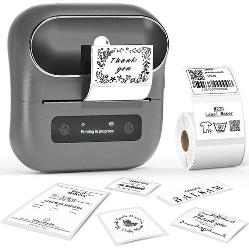 CHECARZHN--NO1-M220 Imprimante D'Étiquettes Thermique Bluetooth Étiqueteuse Pour Codes À Barres, Adresse, Maison,Petites Entrepr s, Vêtements, Largeurs D'Impression De 20 À 75 Mm, Support Avec Phones & Pc