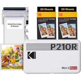 CHECARZHN--NO1-Imprimante Photo Portable Mini 2 Retro 4Pass (5,3 X 8,6 Cm) + Paquet De 68 Feuilles, Blanc