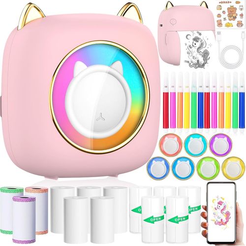 CHECARZHN--NO1-Mini Imprimante Thermique, Imprimante Photo Portable Avec 14 Rouleaux De Papier, Imprimante Intelligente Bluetooth Pour Ios & Android,Imprimante De Poche Portable Pour D'Étiquettes,Images,Ro